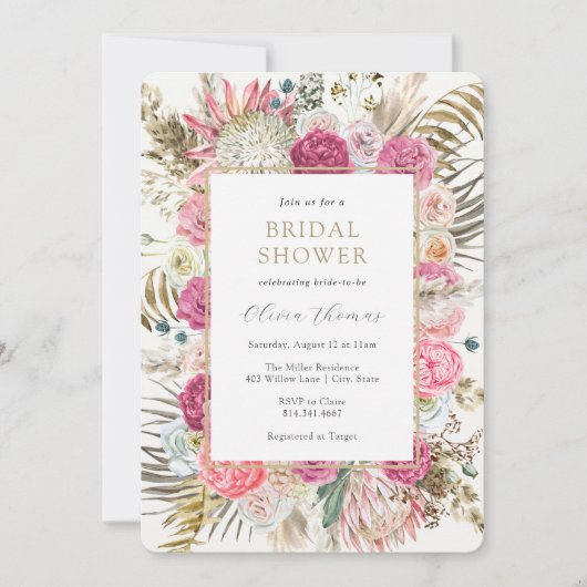 Blush Bohemian Floral Bridal Shower Kaart (Voorkant)