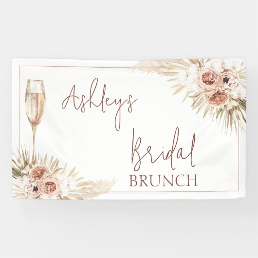 Blush Bohemian Floral Glass Vrijgezellenfeest Bann Spandoek (Horizontaal)