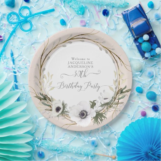 Blush BOHO Anemone Bloemen Krans Verjaardagsfeest Papieren Bordje (Feest)