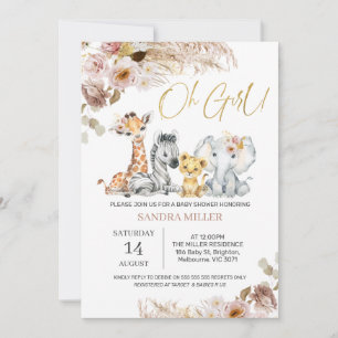Blush Boho Bloem Safari Oh Meisje Baby Shower Kaart