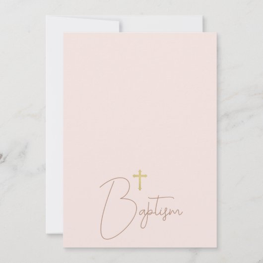 Blush Boho Bloemen Gouden Kruis Doop Kaart (Achterkant)