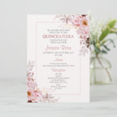 Blush Boho Bloemen Lijst Quinceañera uitnodiging (Staand voorkant)