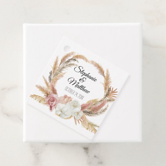Blush Boho Bloemen Tropische Pampas Palm Bruiloft Bedankjes Labels (In situ)
