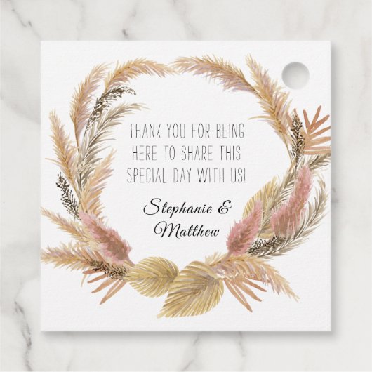 Blush Boho Bloemen Tropische Pampas Palm Bruiloft Bedankjes Labels (Achterkant)