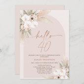 Blush Boho Bloemenboog 40e Verjaardag Uitnodiging (Voorkant / Achterkant)