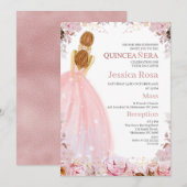 Blush Boho bloemenjurk quinceañera uitnodiging (Voorkant / Achterkant)