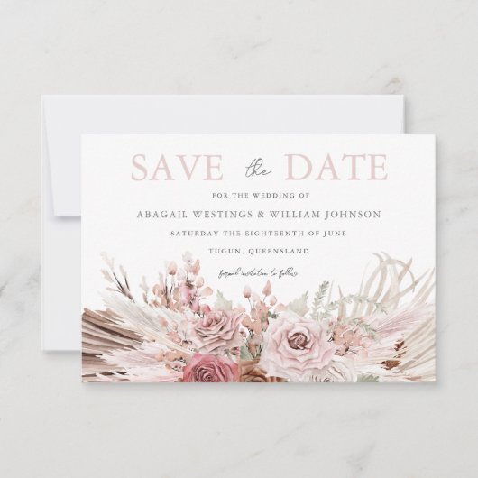 Blush Boho Bohemian Floral Wedding Save The Date (Voorkant)