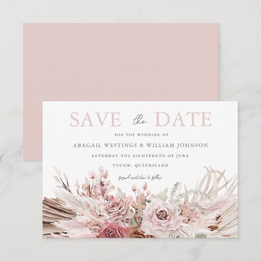 Blush Boho Bohemian Floral Wedding Save The Date (Voorkant / Achterkant)
