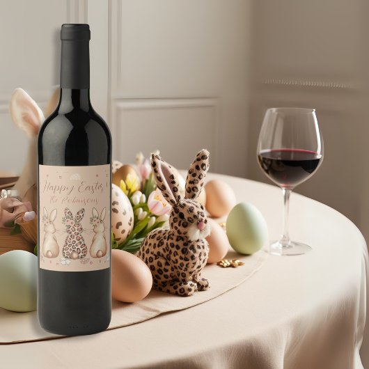 Blush Boho Bunny Pasen op maat Wijn Etiket