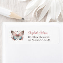 Blush Boho Butterfly Baby shower adreslabel