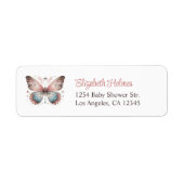 Blush Boho Butterfly Baby shower adreslabel Etiket (Voorkant)