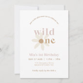 Blush Boho Daisy Floral Eerste Verjaardag Uitnodig Kaart (Voorkant)