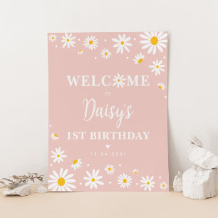 Blush Boho Daisy Floral Meisje 1e Verjaardag Welko Poster