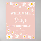 Blush Boho Daisy Floral Meisje 1e Verjaardag Welko Poster (Voorkant)