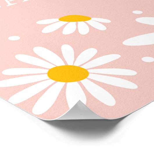 Blush Boho Daisy Floral Meisje Baby shower Welkom Poster (Hoek)
