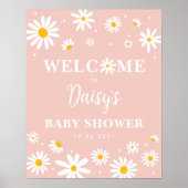 Blush Boho Daisy Floral Meisje Baby shower Welkom Poster (Voorkant)