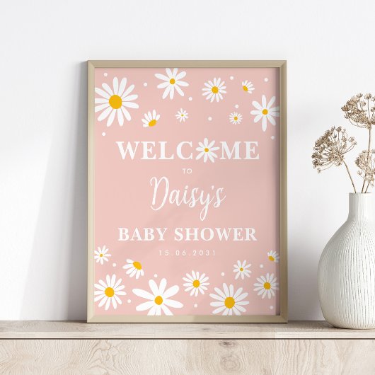 Blush Boho Daisy Floral Meisje Baby shower Welkom Poster