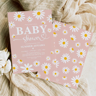 Blush Boho Daisy Flowers Girl Baby shower Kaart