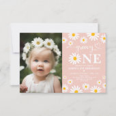 Blush Boho Daisy Groovy One 1 ste verjaardag foto Kaart (Voorkant)