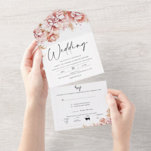 Blush Boho Dry Floral All in One Wedding Invite Uitnodiging