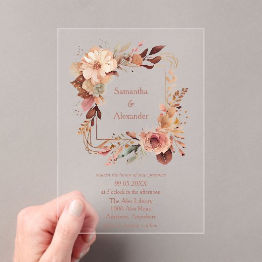 Blush Boho Floral Acryl Uitnodigingen (Insitu (Draagbaar))