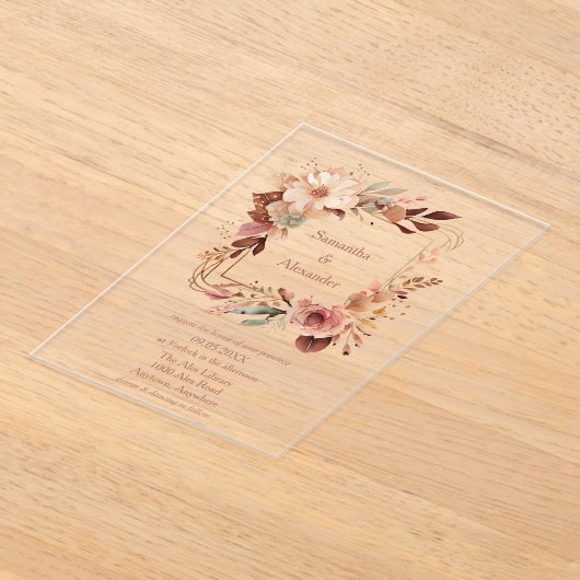 Blush Boho Floral Acryl Uitnodigingen (Laagn)
