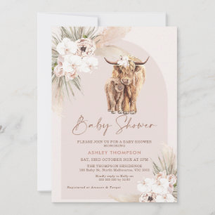 Blush Boho Floral Arch Highland Koe Baby shower Kaart