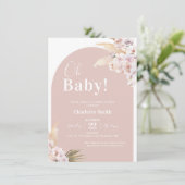 Blush Boho Floral Arch Pampas Baby shower Kaart (Staand voorkant)