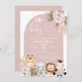 Blush Boho Floral Arch Safari baby shower Kaart (Voorkant / Achterkant)