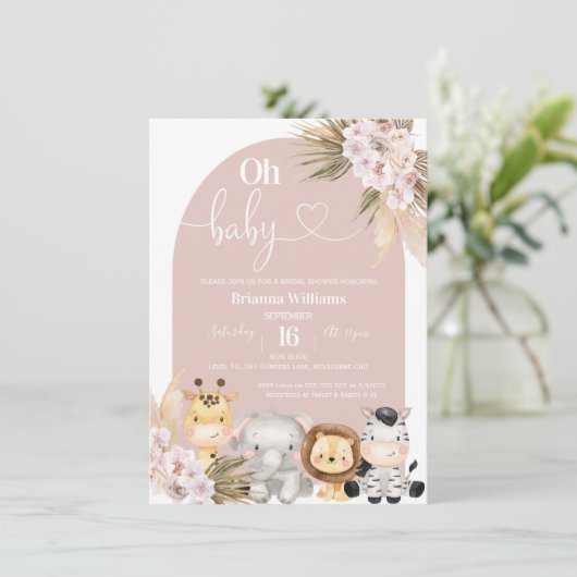 Blush Boho Floral Arch Safari baby shower Kaart (Staand voorkant)