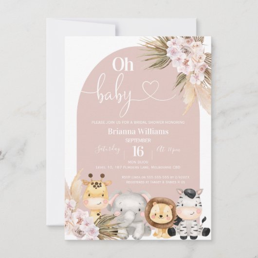 Blush Boho Floral Arch Safari baby shower Kaart (Voorkant)