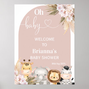 Blush Boho Floral Arch Safari Baby shower Welkom Poster