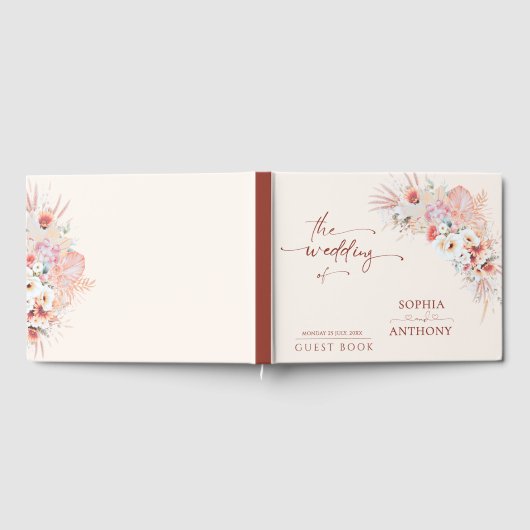 Blush Boho Floral bruiloft gastenboek (Volledig)