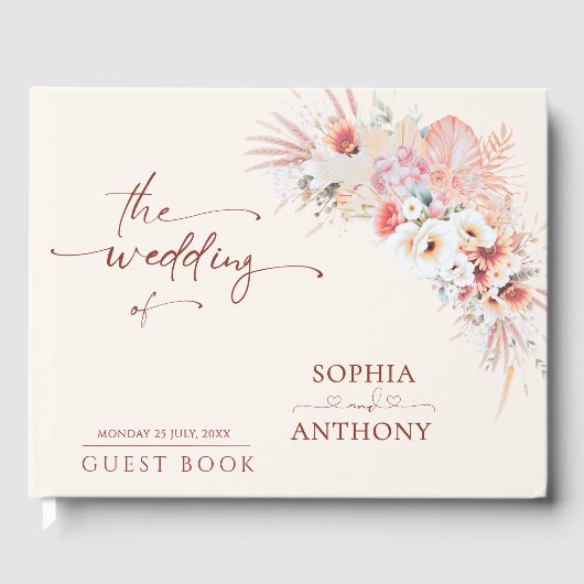 Blush Boho Floral bruiloft gastenboek (Voorkant)