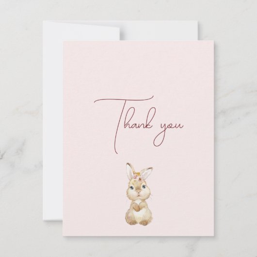 Blush Boho Floral Bunny Baby shower bedankje Kaart (Achterkant)