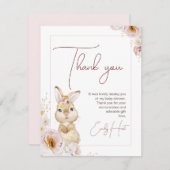 Blush Boho Floral Bunny Baby shower bedankje Kaart (Voorkant / Achterkant)