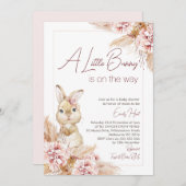 Blush Boho Floral Bunny Baby shower Kaart (Voorkant / Achterkant)