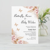 Blush Boho Floral Butterfly Kisses Baby shower  Kaart (Staand voorkant)