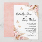 Blush Boho Floral Butterfly Kisses Baby shower  Kaart (Voorkant / Achterkant)