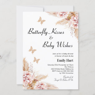 Blush Boho Floral Butterfly Kisses Baby shower  Kaart