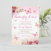 Blush Boho Floral Butterfly Kisses Baby shower Kaart (Staand voorkant)