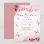 Blush Boho Floral Butterfly Kisses Baby shower Kaart (Voorkant / Achterkant)