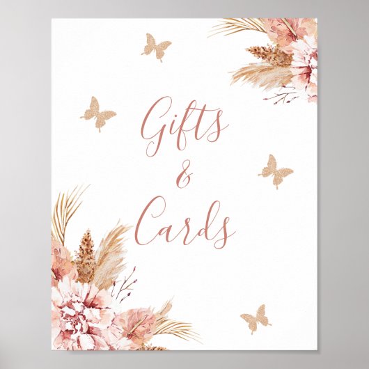 Blush Boho Floral Butterfly Kisses Baby Sign Poster (Voorkant)