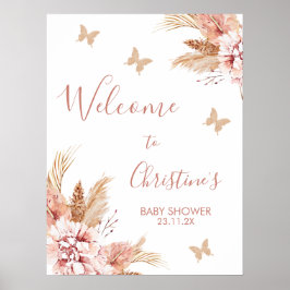 Blush Boho Floral Butterfly Kisses Baby Welcome P Poster