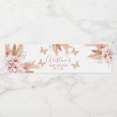 Blush Boho Floral Butterfly Kisses Baby Wishes Waterfles Etiket (Enkel label)