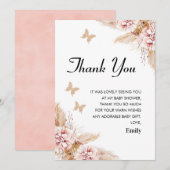Blush Boho Floral Butterfly Kusjes Bedankt Card Kaart (Voorkant / Achterkant)