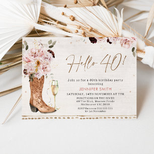 Blush Boho Floral Cowgirl 40e verjaardag Kaart