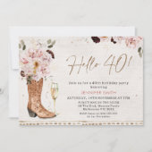 Blush Boho Floral Cowgirl 40e verjaardag Kaart (Voorkant)