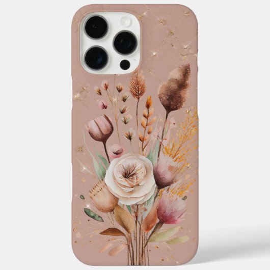 Blush Boho Floral Gold Sparkle Case-Mate iPhone Case (Achterkant)