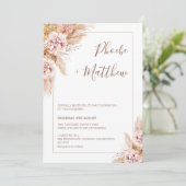 Blush Boho Floral Pampas Grass Wedding Invitation Kaart (Staand voorkant)